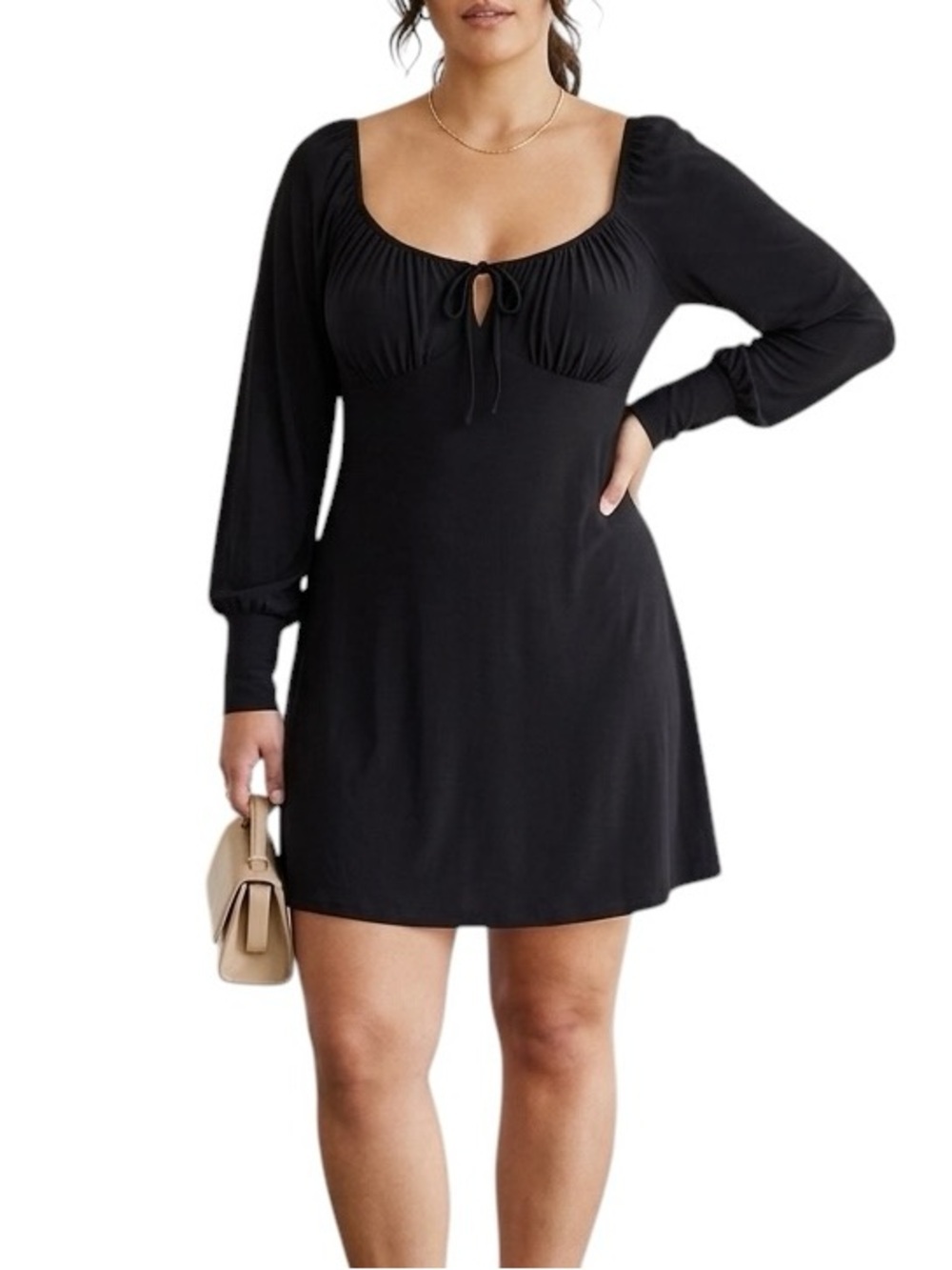 Lily Rose Black babydoll Scoop-Neck Long-Sleeve Mini Dress Milkmaid Regency Sz M